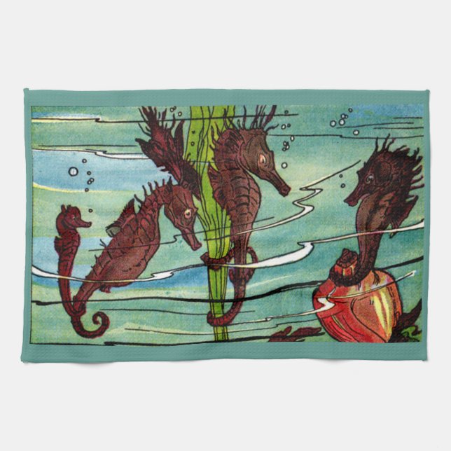 seahorses print tea towel (Horizontal)