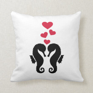 Seahorses red hearts love cushion