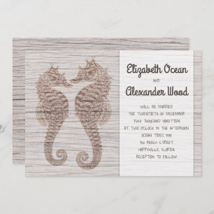 Seahorses Rustic Driftwood Wedding Invitation