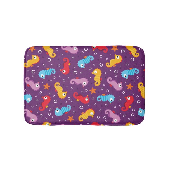 Seahorses Seamless Pattern Bath Mat (Front)