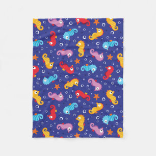 Seahorses Seamless Pattern Fleece Blanket