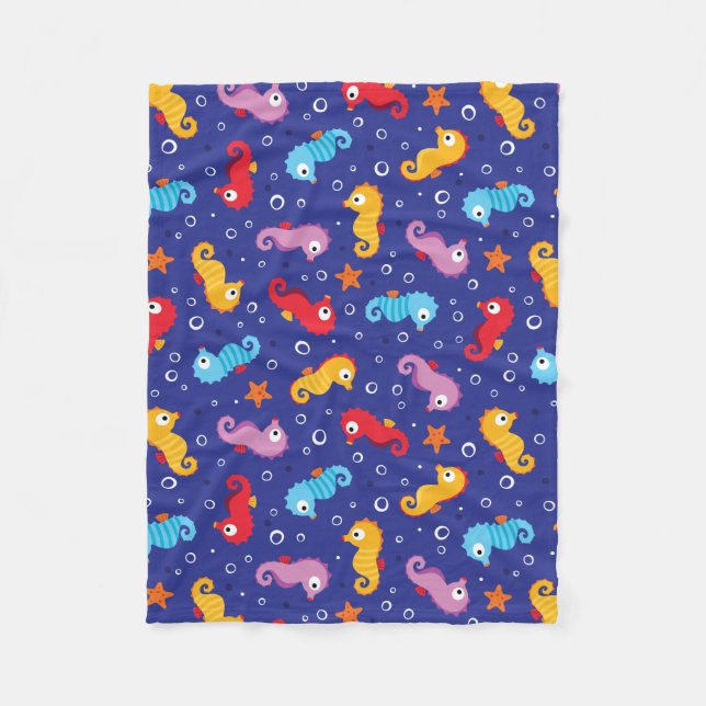 Seahorses Seamless Pattern Fleece Blanket (Front)