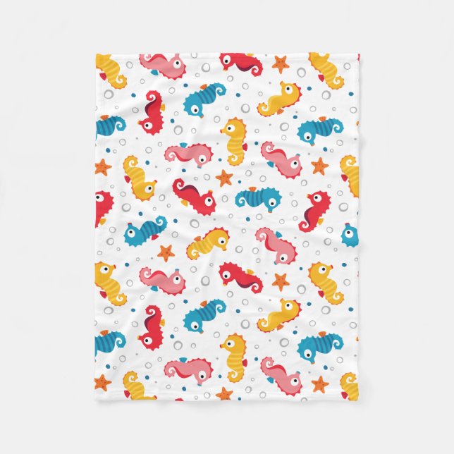 Seahorses Seamless Pattern Fleece Blanket (Front)