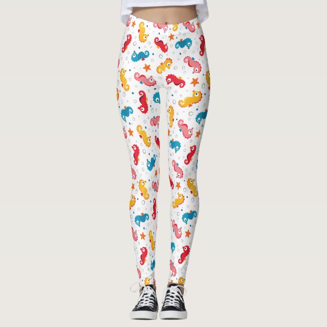 Seahorses Seamless Pattern Leggings (Front)
