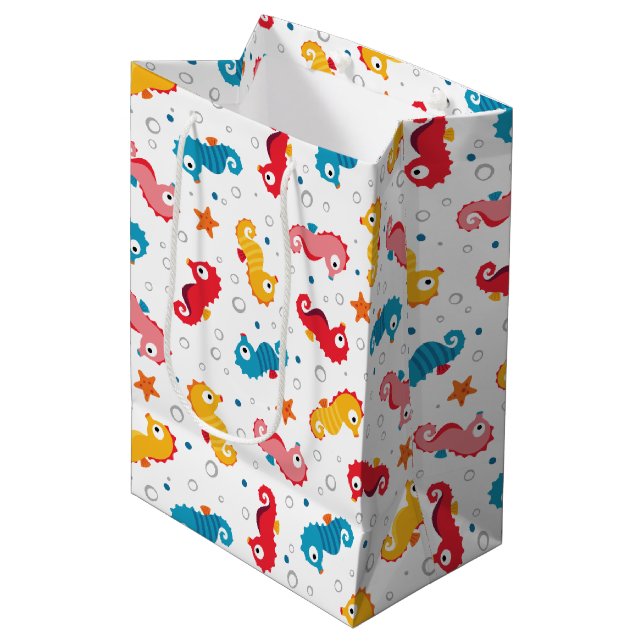 Seahorses Seamless Pattern Medium Gift Bag (Front Angled)