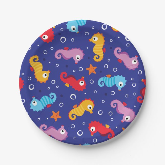 Seahorses Seamless Pattern Paper Plate (Front)