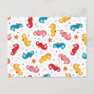 Seahorses Seamless Pattern Postcard