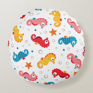 Seahorses Seamless Pattern Round Cushion