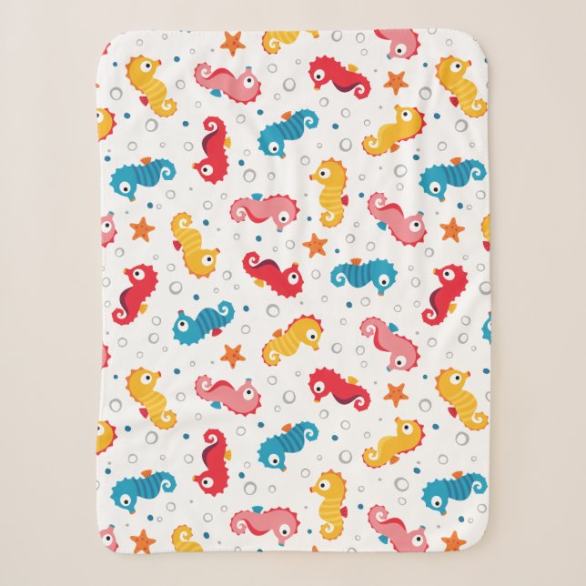 Seahorses Seamless Pattern Sherpa Blanket (Front)