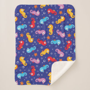 Seahorses Seamless Pattern Sherpa Blanket