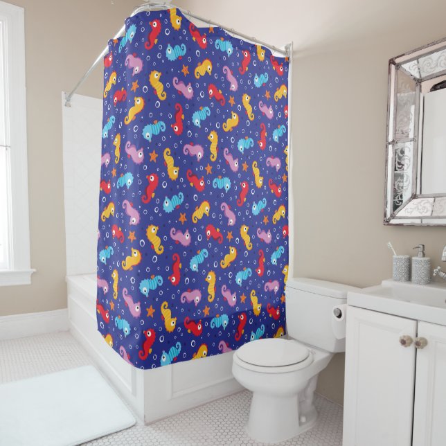 Seahorses Seamless Pattern Shower Curtain (In Situ)