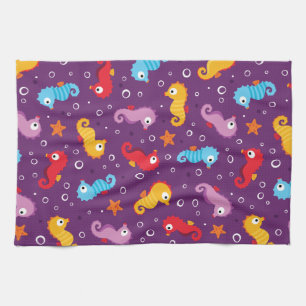 Seahorses Seamless Pattern Tea Towel