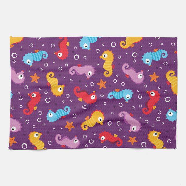 Seahorses Seamless Pattern Tea Towel (Horizontal)