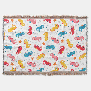 Seahorses Seamless Pattern Throw Blanket
