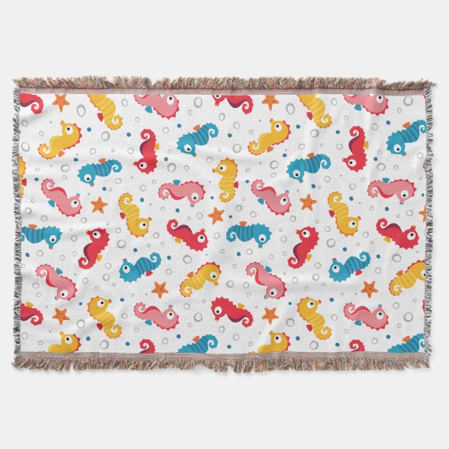 Seahorses Seamless Pattern Throw Blanket (Front)