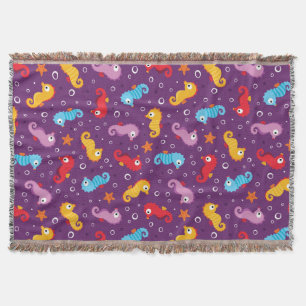 Seahorses Seamless Pattern Throw Blanket