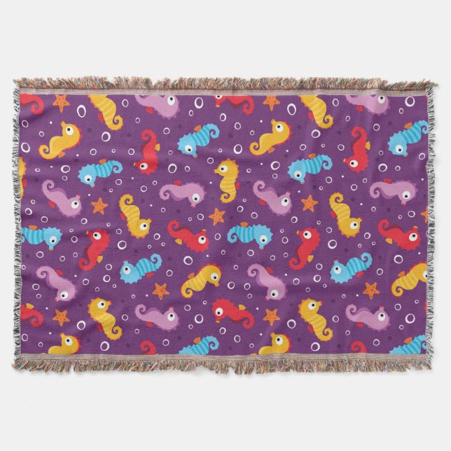 Seahorses Seamless Pattern Throw Blanket (Front)