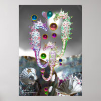 SEAHORSES SHELLS,MOTHER OF PEARL AND COLORFUL GEMS