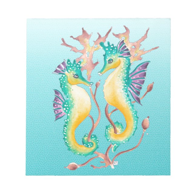 seahorses teal stainglass notepad (Front)