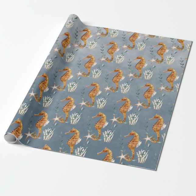 Seahorses Under The Deep Blue Sea Wrapping Paper (Unrolled)
