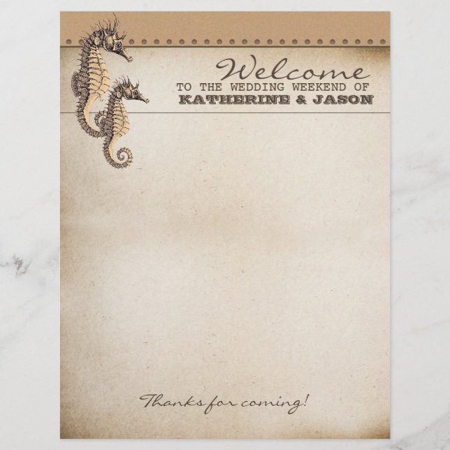 seahorses wedding welcome letterhead (Front)