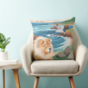 SEAKISSED chow dog ocean Cushion