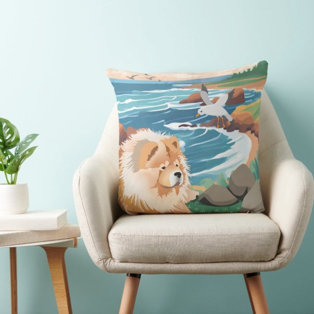 SEAKISSED chow dog ocean  Cushion (Creator Uploaded)