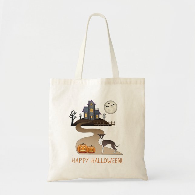 Seal And White Iggy And Halloween Haunted House Tote Bag (Front)