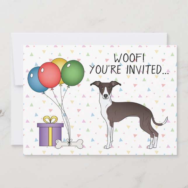 Seal And White Italian Greyhound Dog Birthday Invitation (Front)