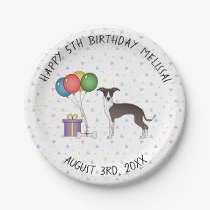 Seal And White Italian Greyhound Dog Birthday Paper Plate