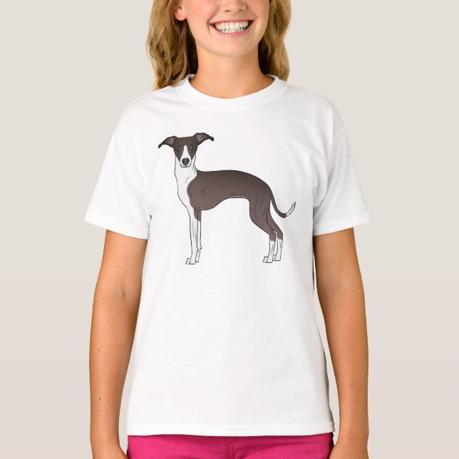 Seal And White Italian Greyhound Dog Illustration T-Shirt (Front)