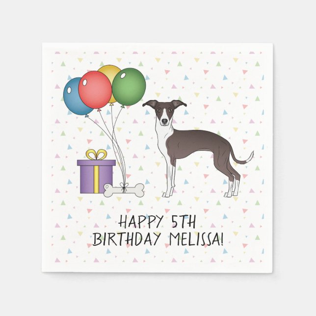 Seal And White Italian Greyhound - Happy Birthday Napkin (Front)