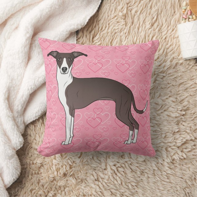 Seal And White Italian Greyhound On Pink Hearts Cushion (Blanket)