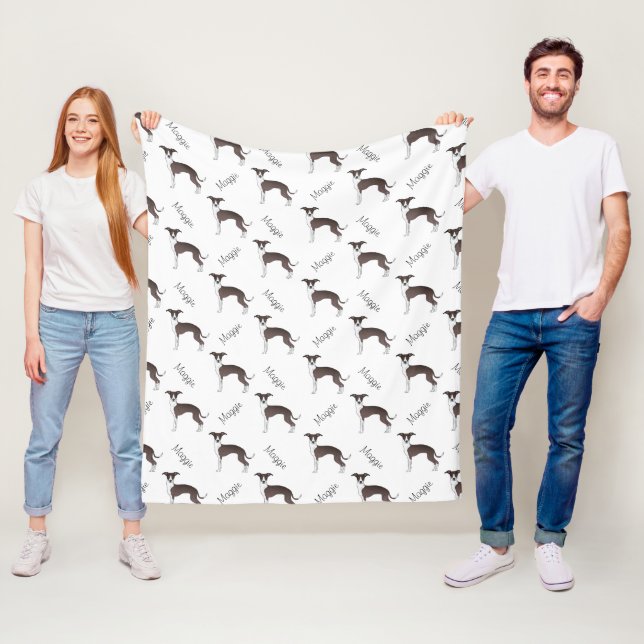 Seal And White Italian Greyhound Pattern And Name Fleece Blanket (In Situ)