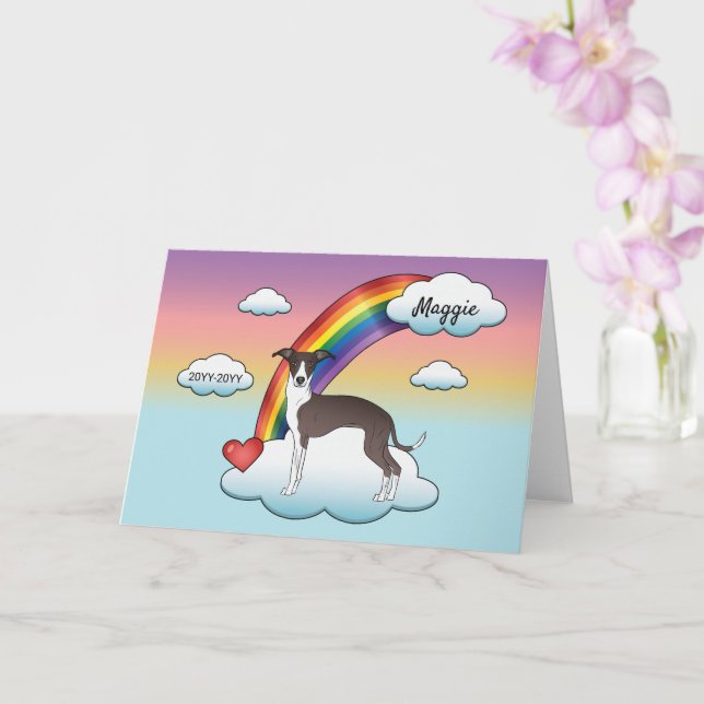 Seal And White Italian Greyhound Rainbow Memorial Card (Orchid)