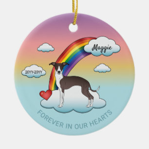 Seal And White Italian Greyhound Rainbow Memorial Ceramic Ornament