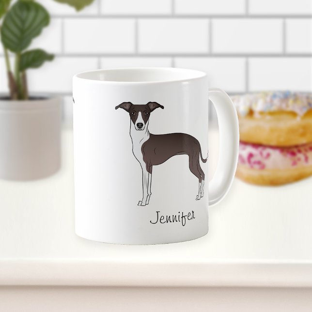 Seal And White Italian Greyhound With Custom Name Coffee Mug (Creator Uploaded)