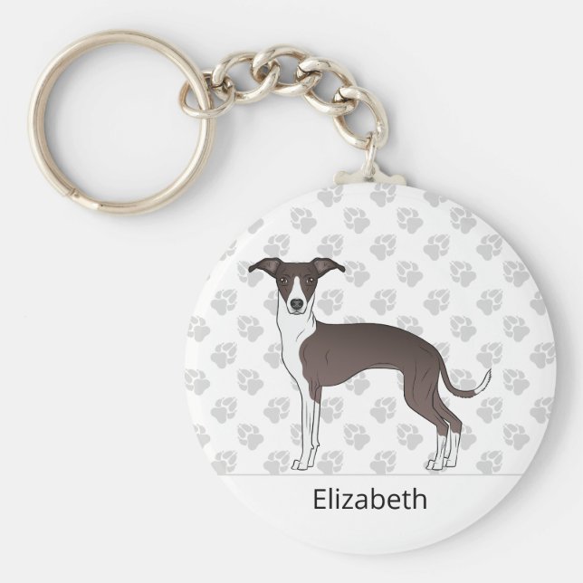 Seal And White Italian Greyhound With Custom Name Key Ring (Front)
