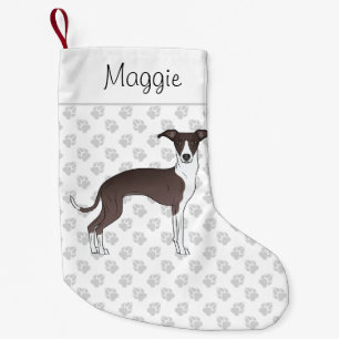 Seal And White Italian Greyhound With Custom Name Small Christmas Stocking