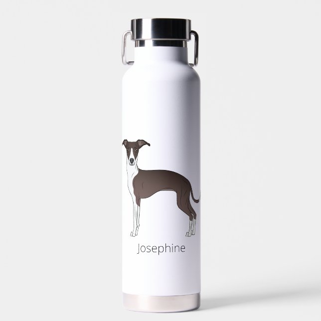 Seal And White Italian Greyhound With Custom Name Water Bottle (Front)