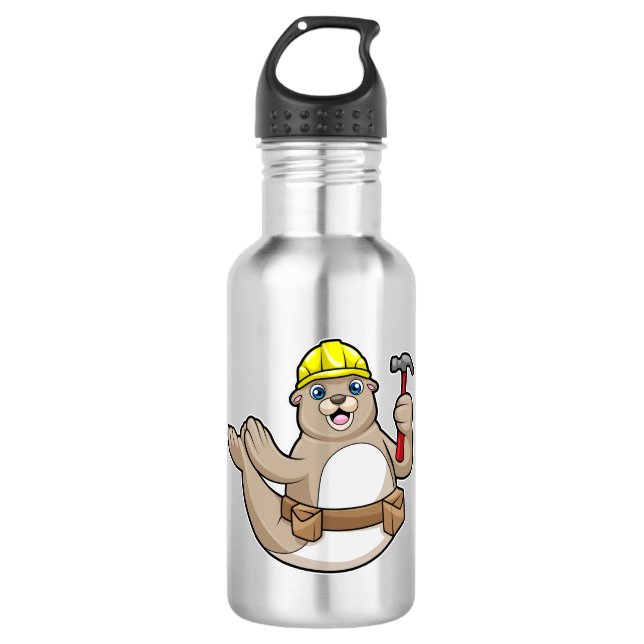Seal as Carpenter with Hammer & Hat 710 Ml Water Bottle (Front)