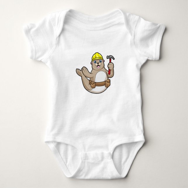 Seal as Carpenter with Hammer & Hat Baby Bodysuit (Front)