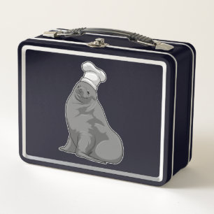 Seal as Cook with Chef hat Metal Lunch Box