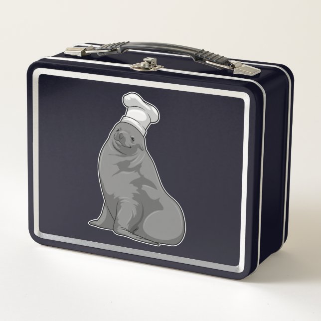 Seal as Cook with Chef hat Metal Lunch Box (Front)