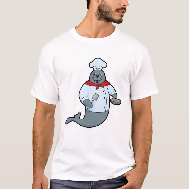 Seal as Cook with Pan & Spatula T-Shirt (Front)