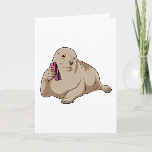 Seal as Hairdresser with Comb Card (Front)