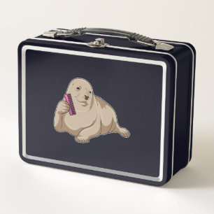 Seal as Hairdresser with Comb Metal Lunch Box