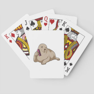 Seal as Hairdresser with Comb Playing Cards