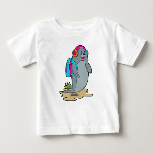 Seal as Hiker with Backpack Baby T-Shirt (Front)