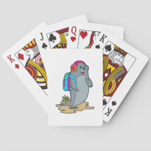 Seal as Hiker with Backpack Playing Cards